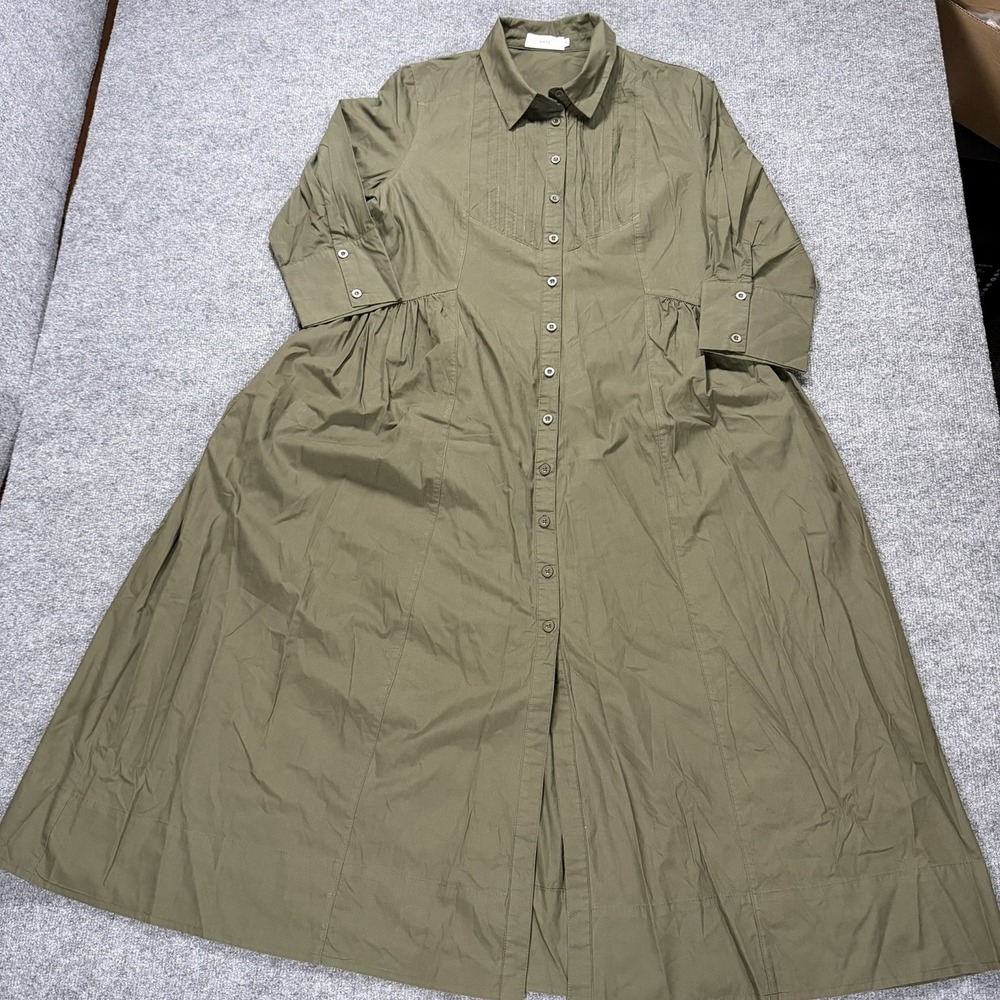 Maye Dress Womens Medium Green Button Front Cotton Midi Minimalist Luxury